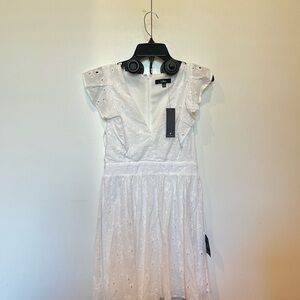 Lulu's White A-Line Flutter Sleeve Mini Dress